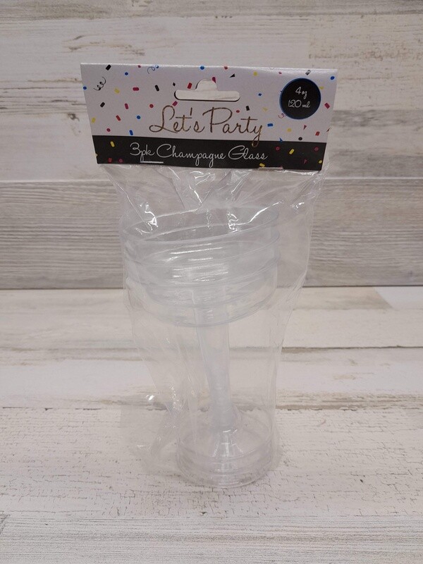 3pc 4oz Plastic Champagne Glasses Clear