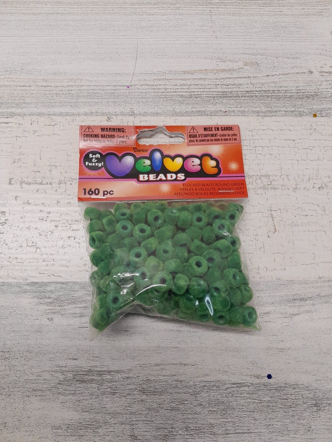 160pc 9mm Flocked Pony Beads Green