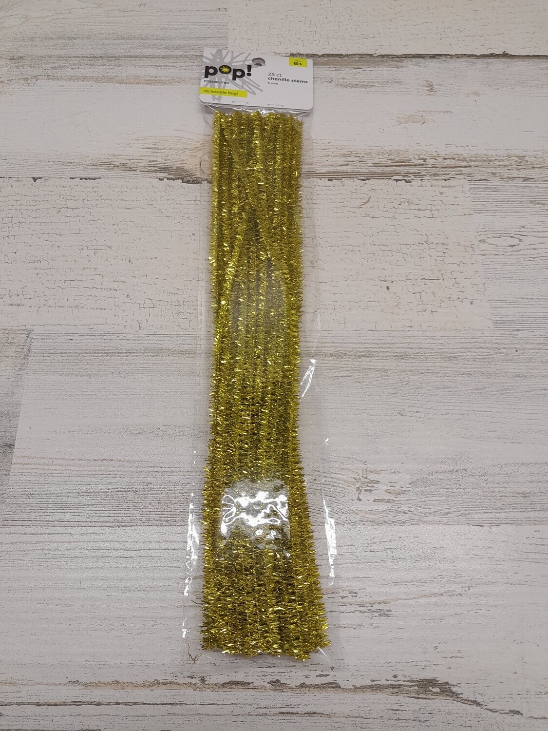 25pc 12&quot; Tinsel Chenille Stem Gold