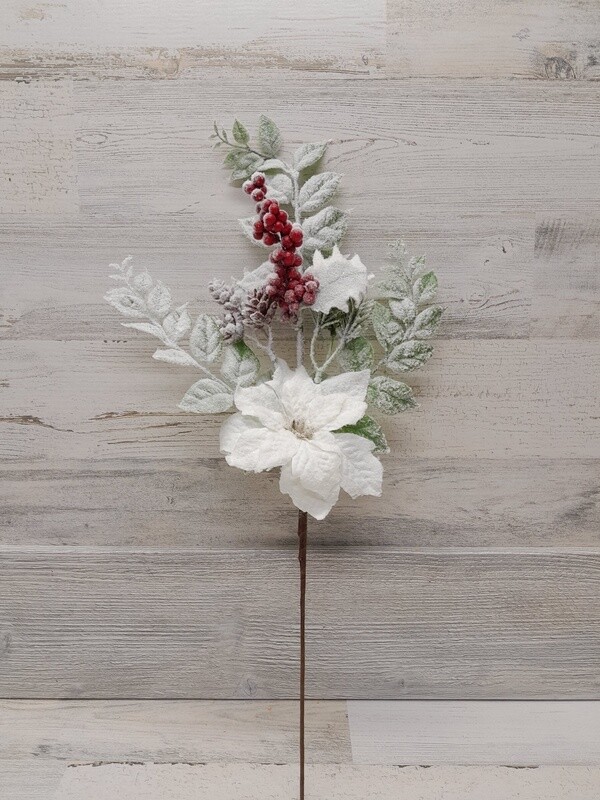 21&quot; Snowy Poinsettia Spray White