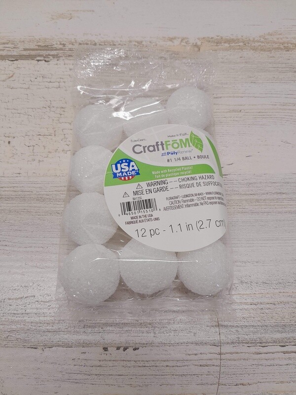 12pc 1.25&quot; Styrofoam Ball White