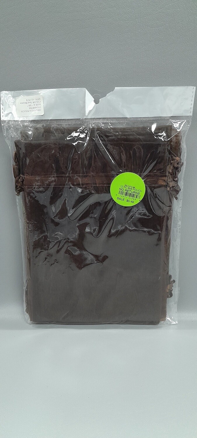 12pc 6&quot;x9&quot; Organza Bags Brown