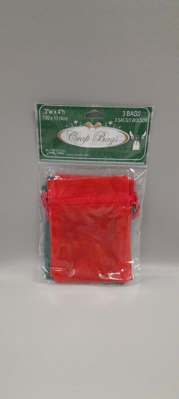 3pc 3&quot;x4&quot; Organza Bags Red/Hunter