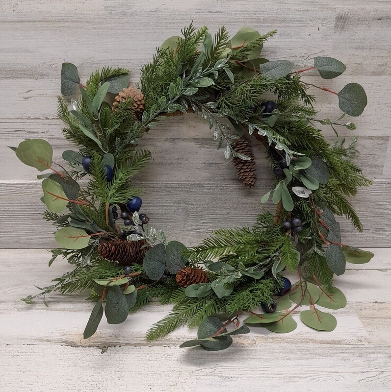 24&quot; Eucalyptus/Pine Wreath w/Berries