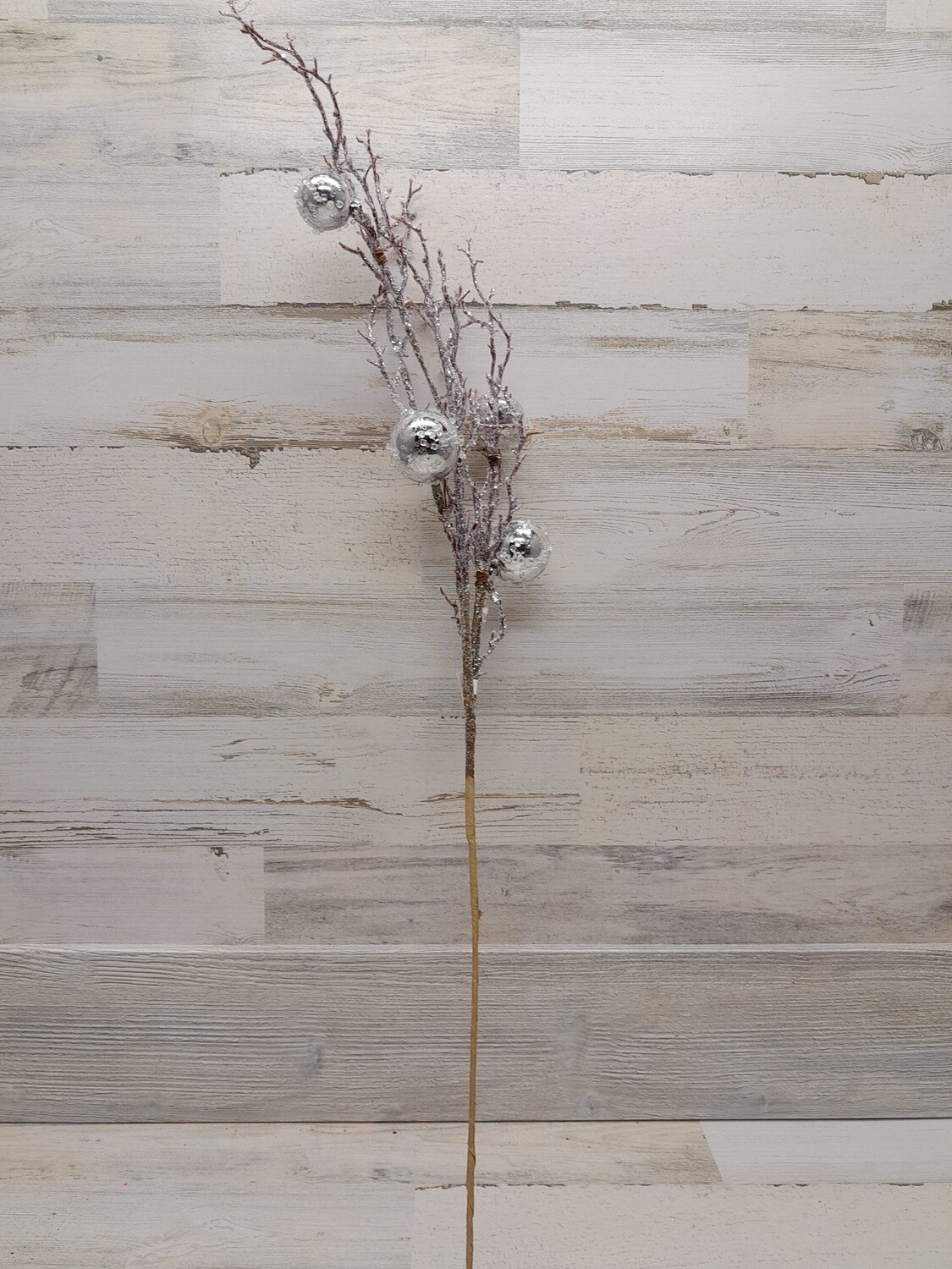 34&quot; Iced Twig Spray W/Ornaments Silver