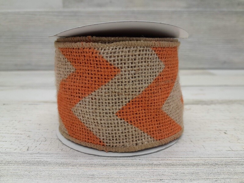 2.5&quot;X5YD Wired Chevron Burlap Salmon