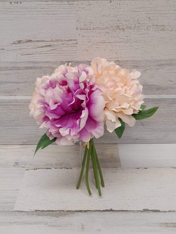 10.5&quot; Peony Bouquet x5 w/4.5&quot; Heads Beige/Lavender