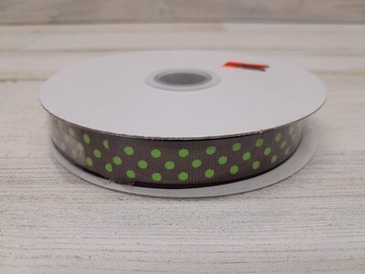 *5/8&quot;x25yd Grosgrain Dots Brown/Green