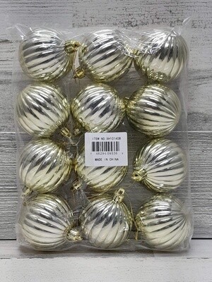 12pc 70mm Vertical Stripe Ornament  Gold