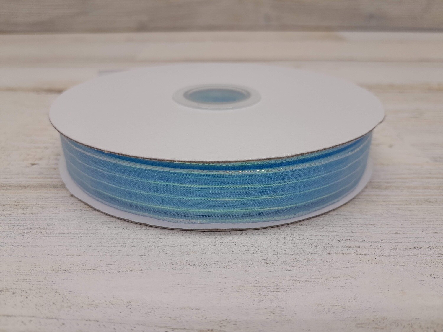 5/8"x50yd Sheer Metallic Stripe Light Blue/Iridescent