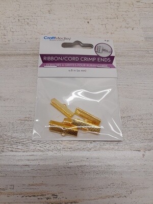 6pc 22mm Ribbon/Cord Crimp Ends Gold