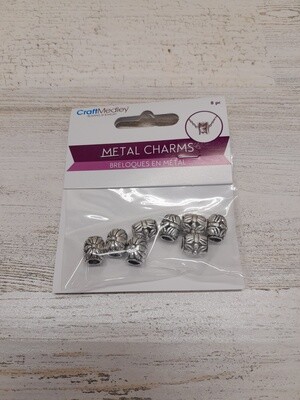 8pc Metal Floral Barrel Charms Silver