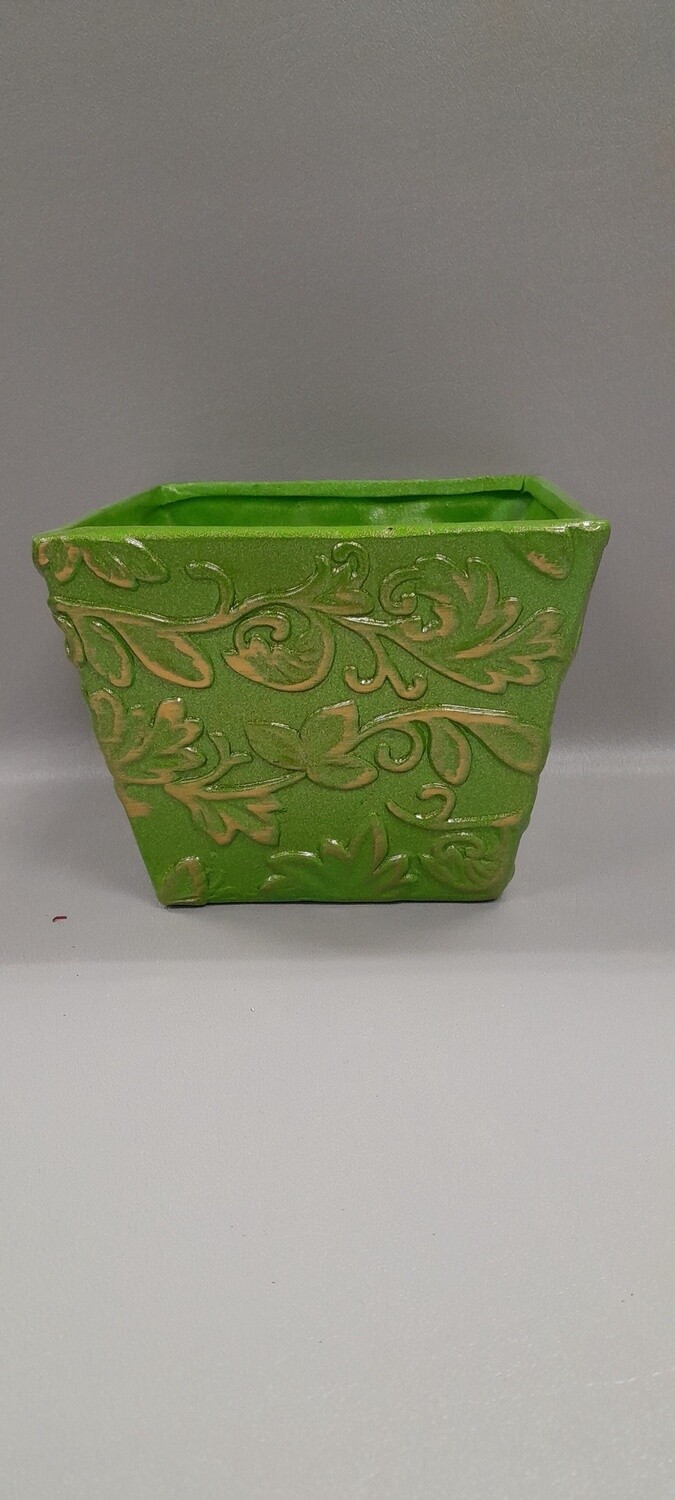 5.5&quot; Square Glitter Planter Green (Ceramic)