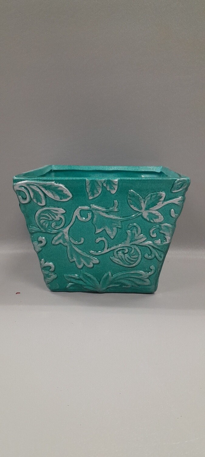 5.5&quot; Square Glitter Planter Teal (Ceramic)