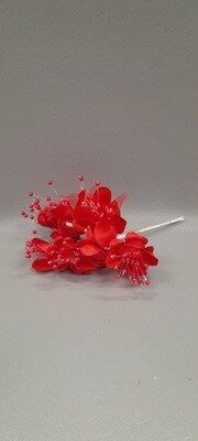 4&quot; Satin Pearl Flower Pick x6 w/1.5&quot; Head Red