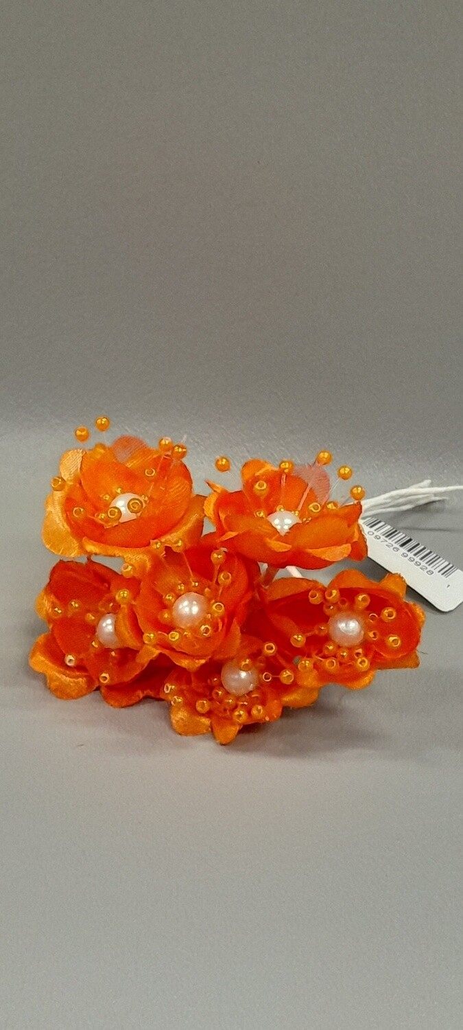 4&quot; Satin Pearl Flower Pick x6 w/1.5&quot; Head Orange