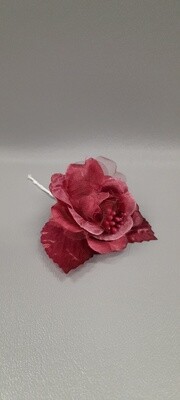 Single Rose Pick w/Pearls/2 Leaves Burgundy