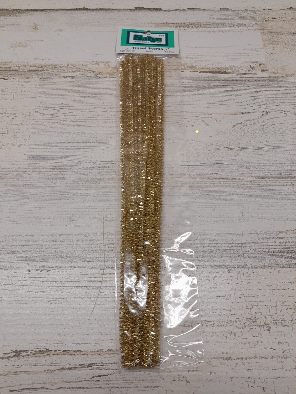 12pc 12&quot; Tinsel Chenille Stems Gold