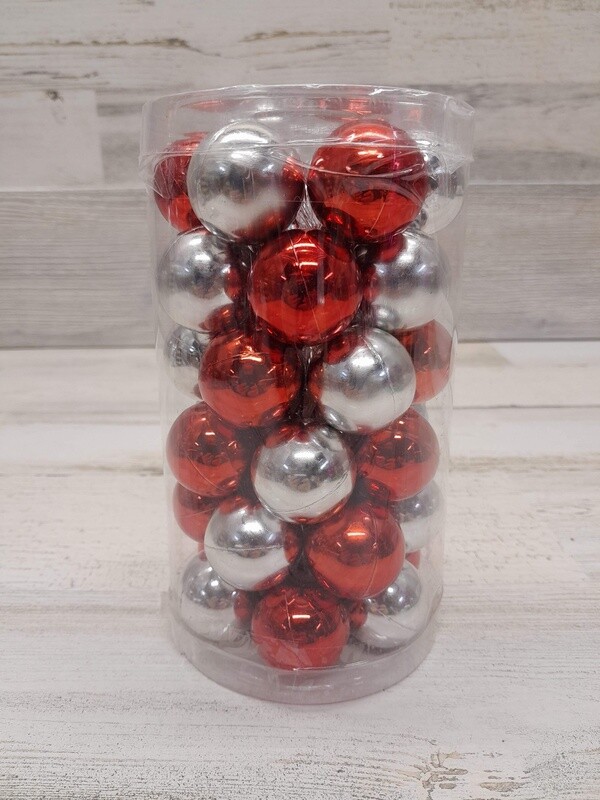 36pc 30mm Ornaments Red/Silver