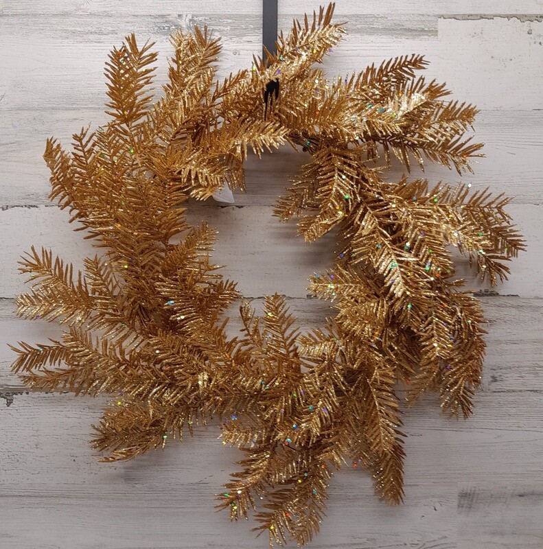 24&quot; Glitter Hemlock Wreath Gold