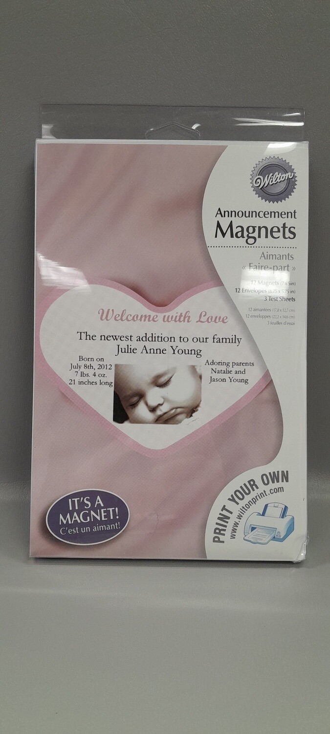 12pc Heart Magnet Announcements Pink