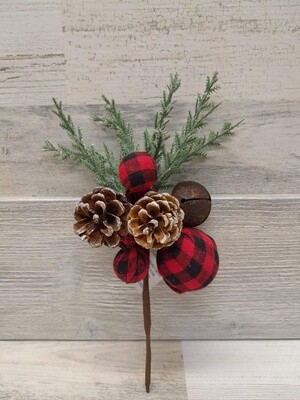 9&quot; Buffalo Plaid Ball &amp; Pine Pick