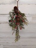 17&quot; Hanger Glitter Pine/Eucalyptus Spray W/Berries/Pinecones