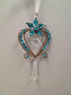 *5&quot; Crystal Heart Ornament Brown/Teal