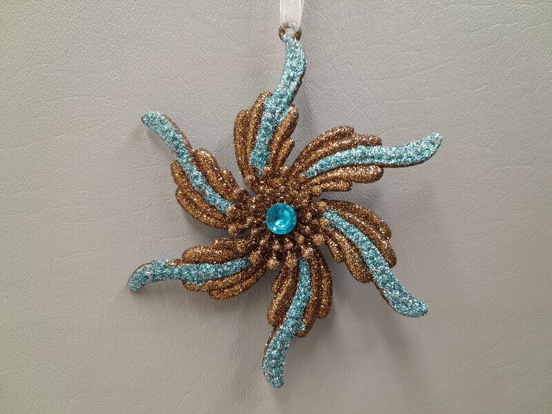 5&quot; Glitter Flower Ornament Brown/Teal