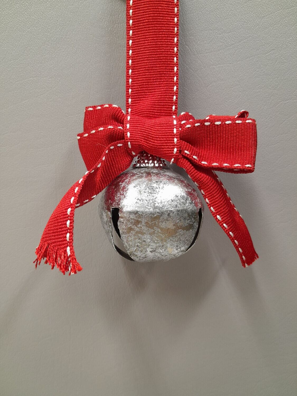 2.5&quot; Silver Jingle Bell Ornament With Red Bow