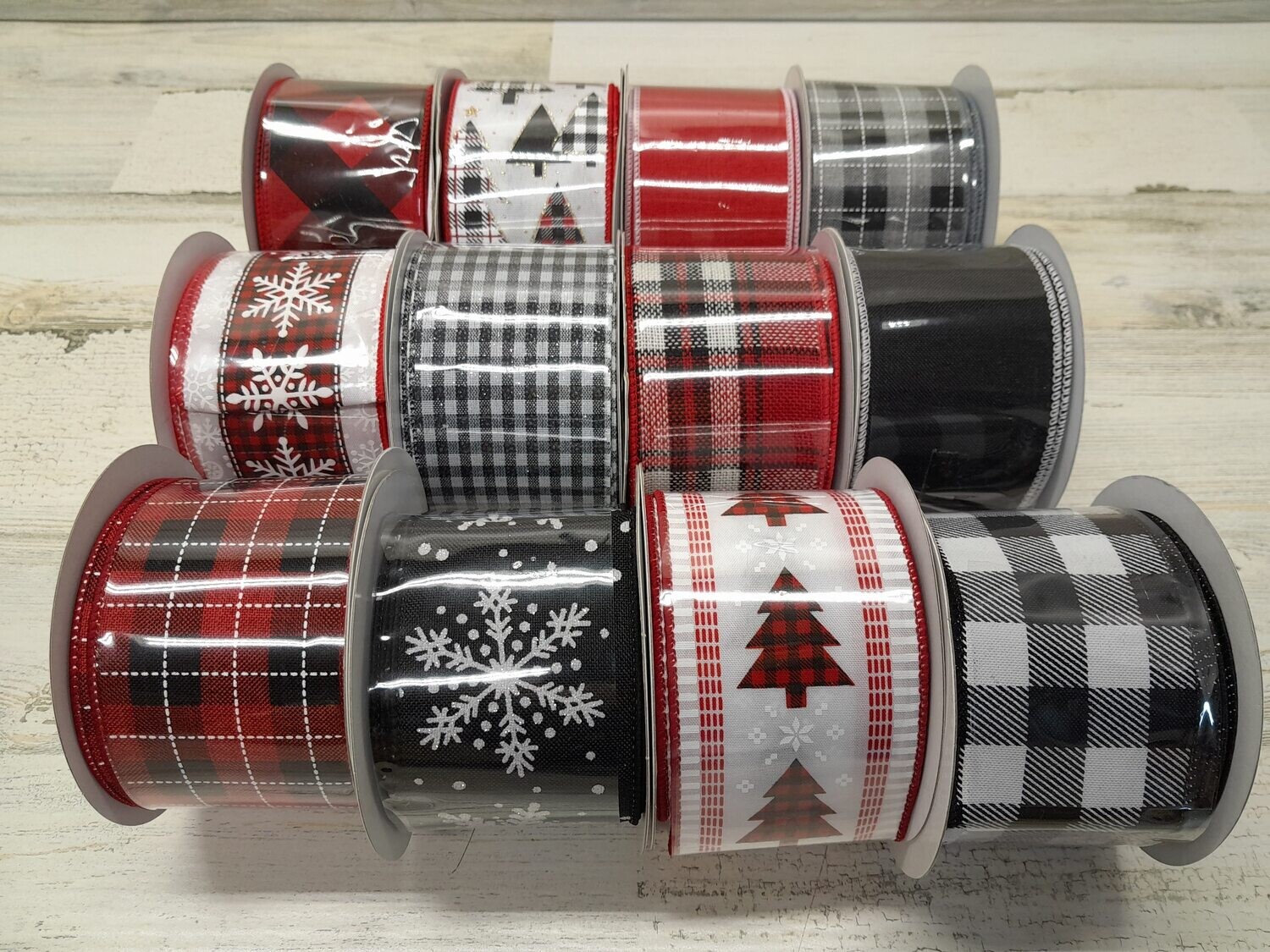 2.5&quot;x10yd Wired Buffalo Check Ribbon Assorted
