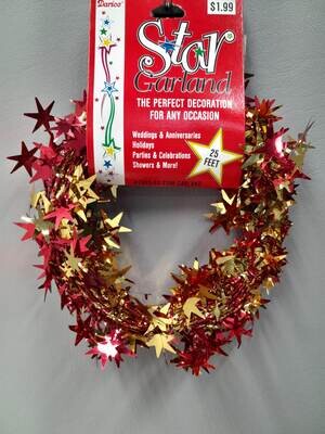 25&#39; Metallic Star Garland Red/Gold