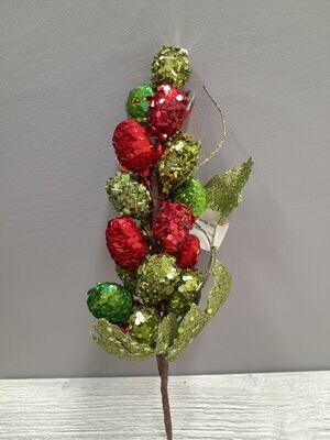 10" Sequin/Glitter Grape Cluster Red/Green