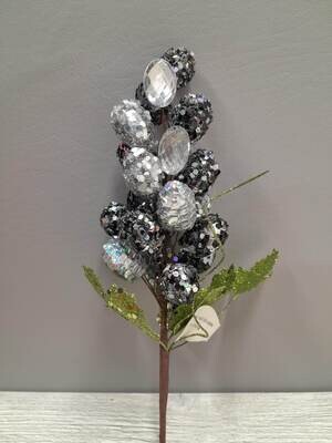 10" Sequin/Glitter Grape Cluster Silver/Black 10" Sequin/Glitter Grape Cluster Silver/Black