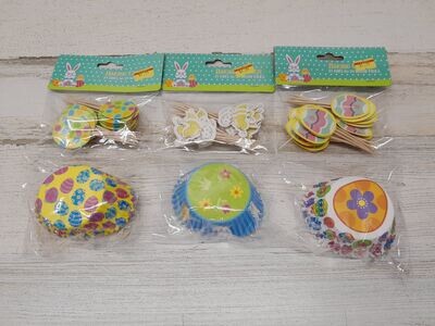24pc 2&quot; Easter Baking Cups w/Picks Assorted
