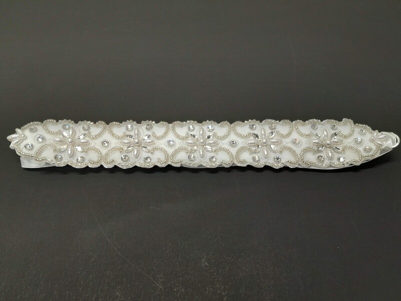 Hairband/Belt w/Pearls/Rhinestones White