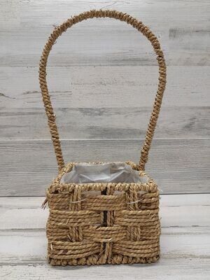 *Single Handle Rectangle Sea Grass Basket With Liner Natural