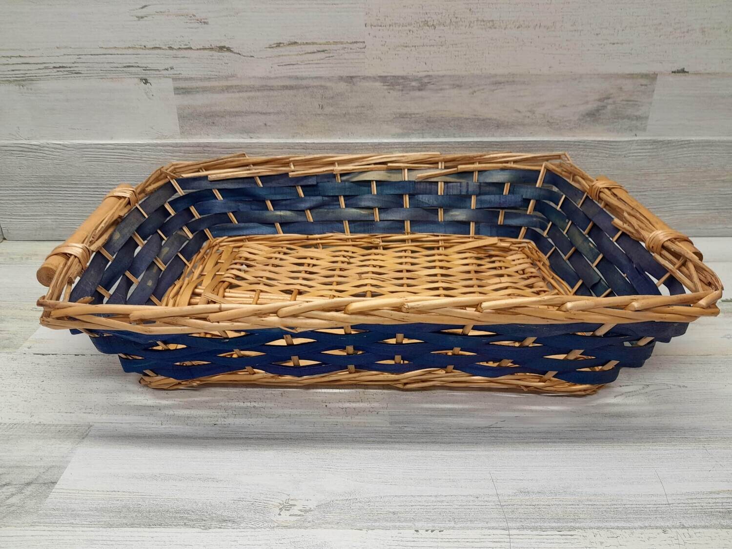 Double Handle Rectangle Basket Blue/Natural