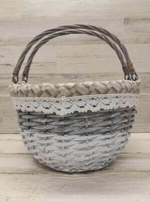 *Double Handle Round Basket With Lace 0694 *Double Handle Round Basket With Lace 0694