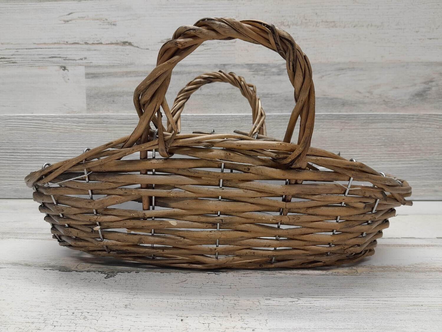 *Double Handle Oval Basket With Liner Brown (SM)