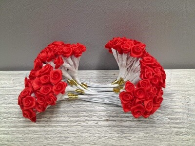 12pc Small Satin Ribbon Rose Red