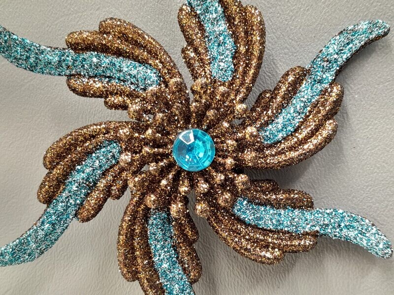 5&quot; Glitter Flower Ornament Brown/Teal