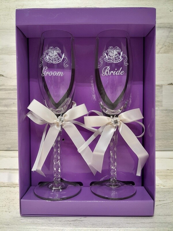 Champagne Flute Set w/Pearls Ivory