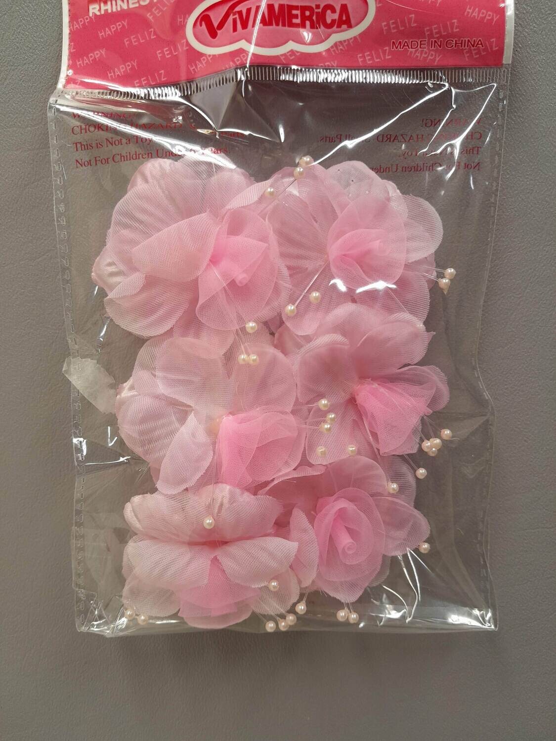 6pc Flower Picks w/Pearls Pink