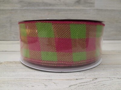 2.5&quot;x25yd Faux Burlap Check Ribbon Pink/Green