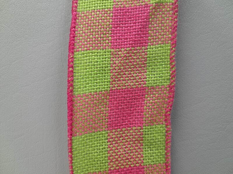 2.5&quot;x25yd Faux Burlap Check Ribbon Pink/Green