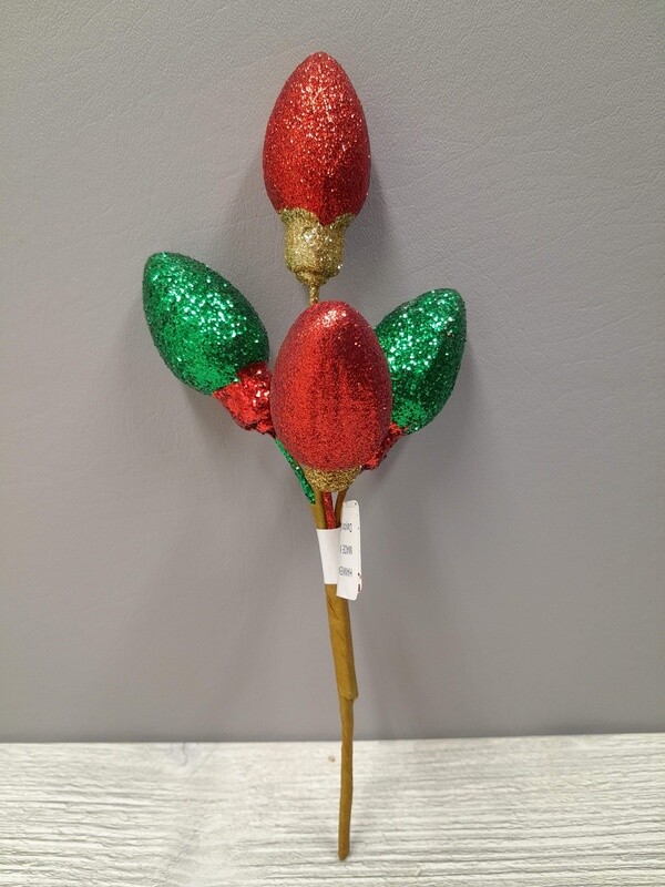 10&quot; Glitter Light Bulb Pick x4 Red/Green