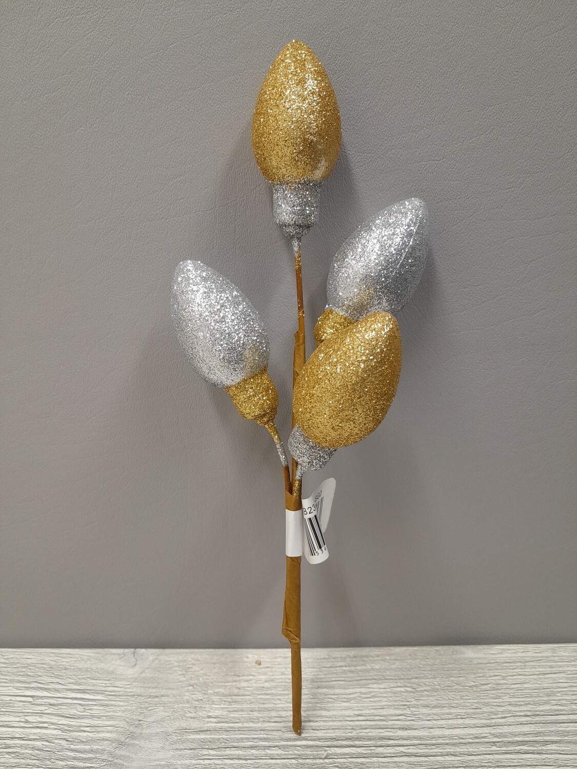 10&quot; Glitter Light Bulb Pick x4 Silver/Gold