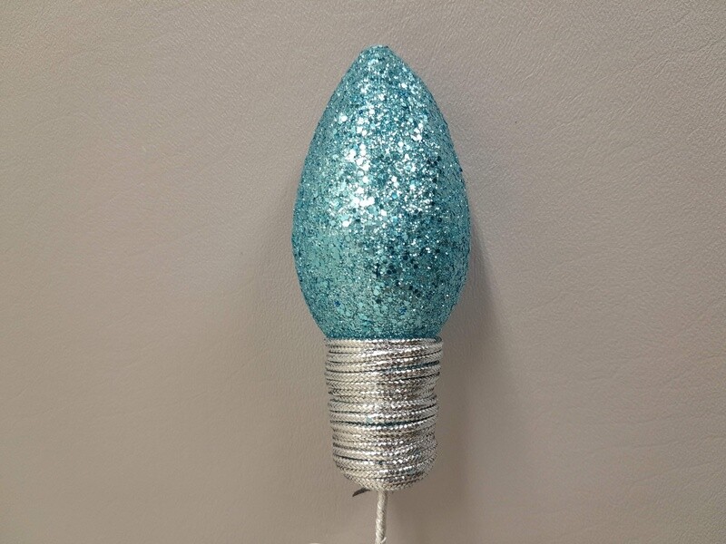 18&quot; Glitter Light Bulb Pick 4.5&quot; Bulb Lt. Blue