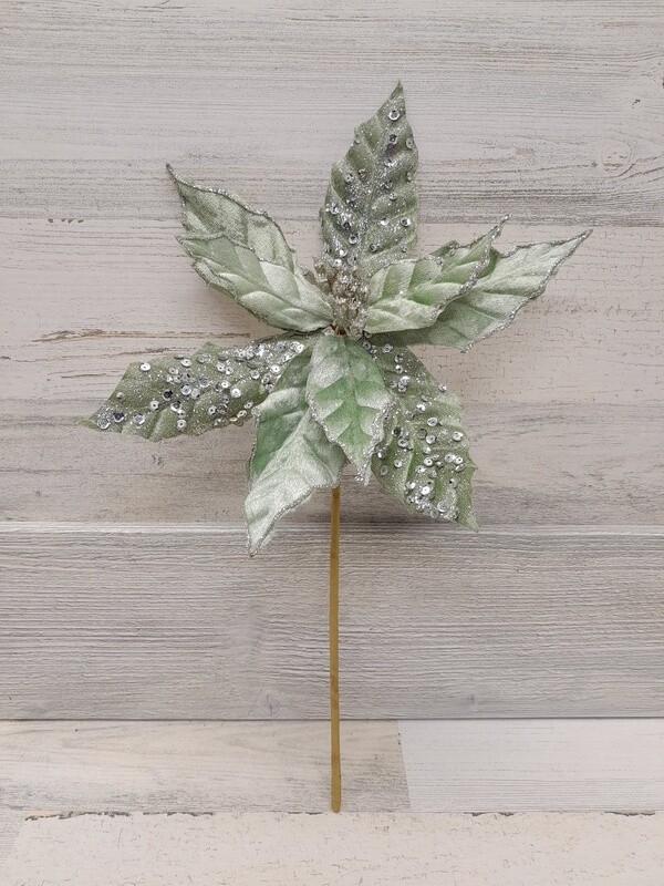 12&quot; Velvet Poinsettia Pick Green